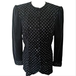 Vintage Scott McClintock Sportswear Velvet Sequin Black Jacket SZ 12 Poof Sleeve